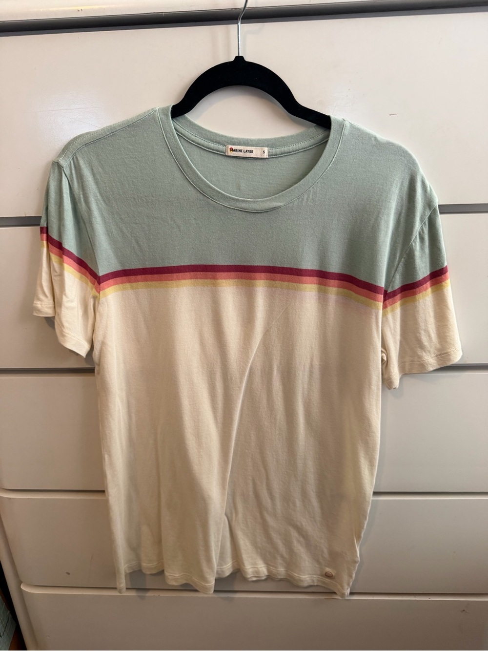 Marine Layer Mint and Cream Short-Sleeve Tee with Retro Stripes